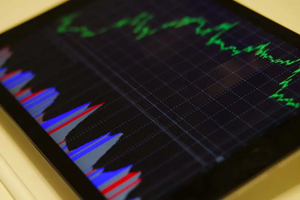 Un ordinateur tablette avec un graphique boursier dessus.