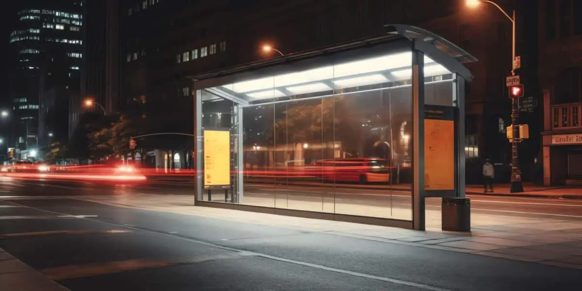 Une image d’un arrêt de bus la nuit.