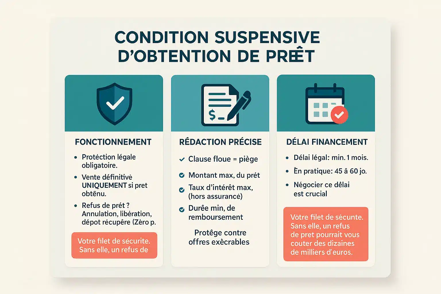 Schéma explicatif d'une condition suspensive d'obtention de prêt immobilier