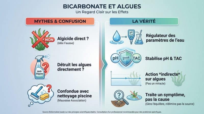 Effet du bicarbonate de soude sur l'eau d'un bassin avec des algues