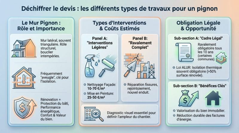 Rénovation d'un mur pignon avec échafaudage sur une maison traditionnelle