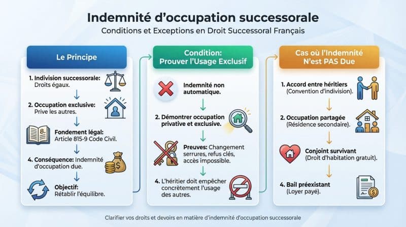 Schéma explicatif sur l'indemnité d'occupation successorale montrant les droits des héritiers