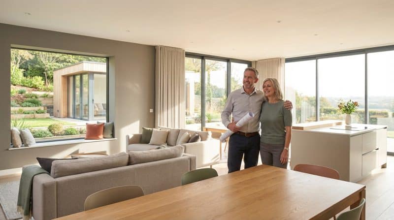 Renovated home proud couple in bright open plan space