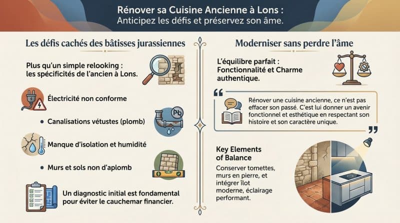 Rénovation cuisine ancienne Lons le Saunier : anticipez les défis des vieilles bâtisses